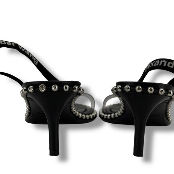 Alexander Wang Nova Kitten Low Heel Sandals Mens Sz 37.5 6.5 7 Black Studded - Picture 5 of 13